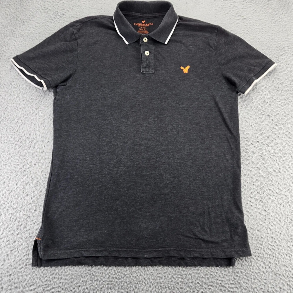 American Eagle Shirt Mens Large Gray Slim Fit Casual Classic Preppy Logo Eagle